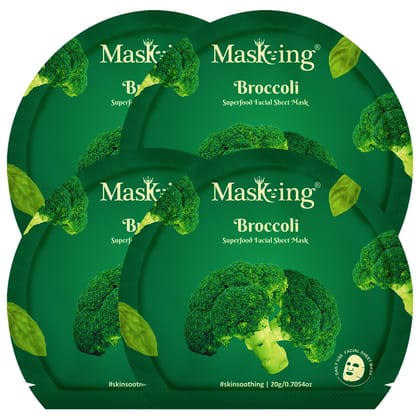 Superfood Broccoli facial sheet mask for glowing Skin and Hydrating, Pack of 4