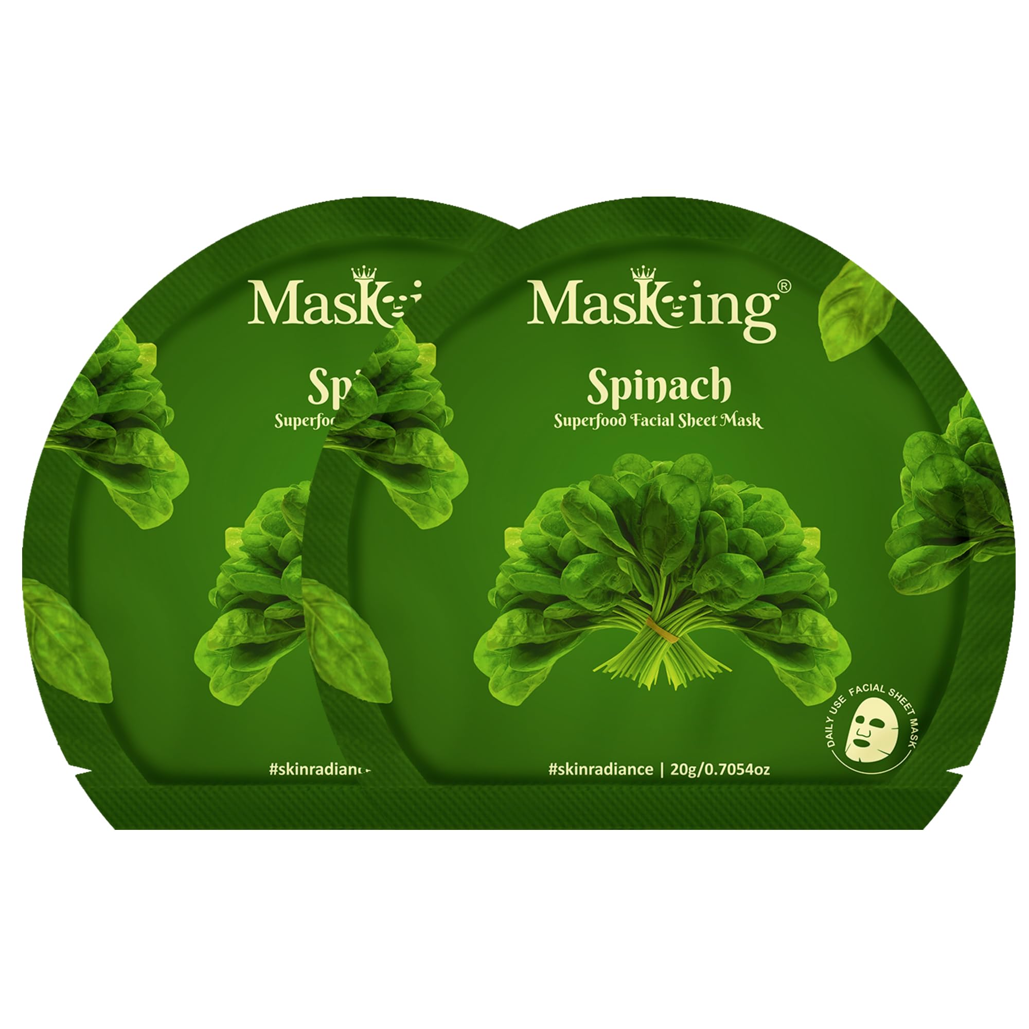 Superfood Spinach facial sheet mask for glowing Skin and Hydrating, Pack of 2