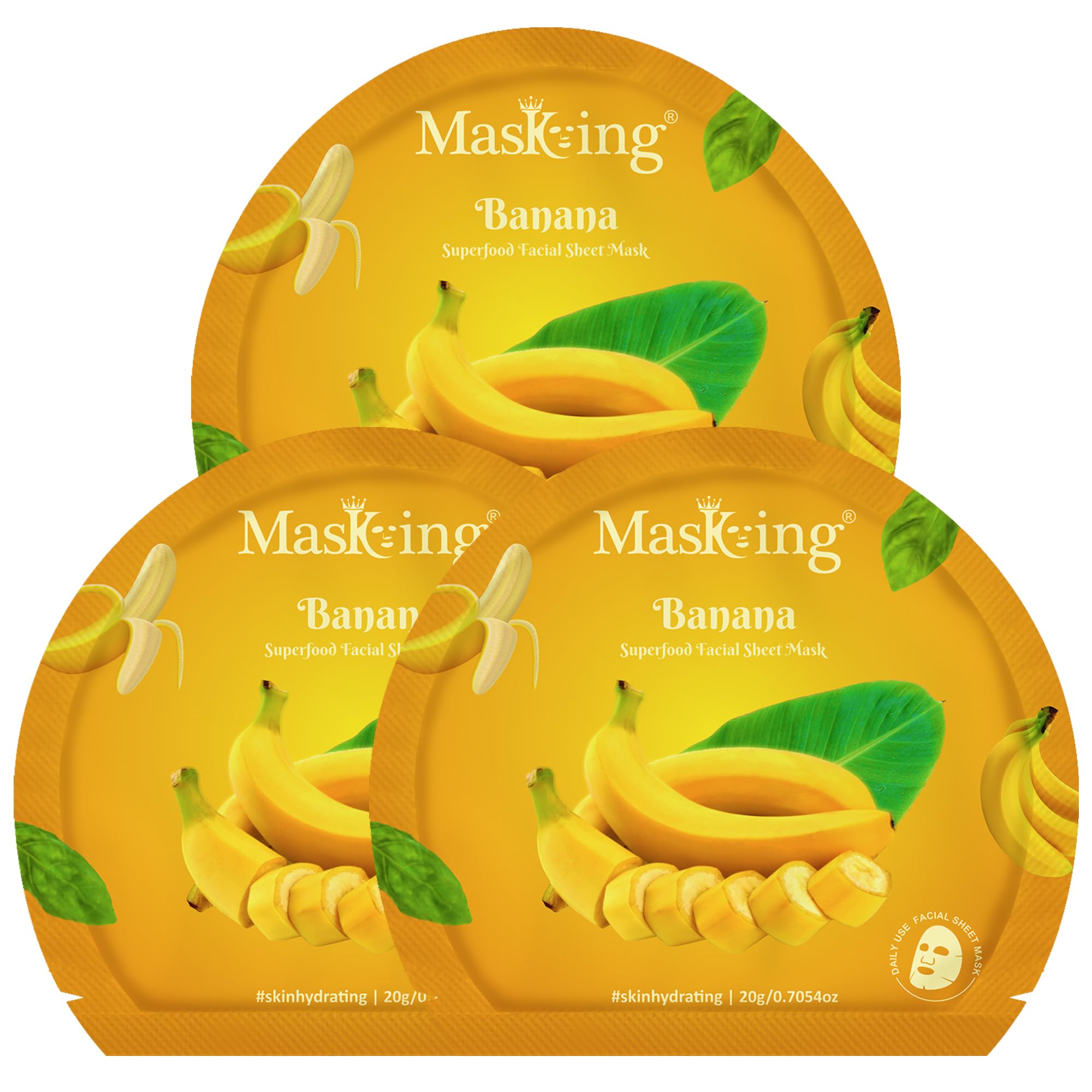 Superfood Banana facial sheet mask for glowing Skin and Hydrating, Pack of 3