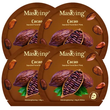 Superfood Cacao facial sheet mask for glowing Skin and Hydrating, Pack of 4