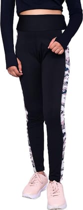 MYURA Printed Track Pants for Women | Women's Gym Wear Tights | Ideal for Yoga, Workout & Gym Pants for Women | Cotton Blend (Black, White)