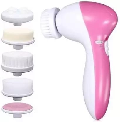 Flying monk 5 in 1 Beauty Care Brush Electric Facial Cleanser Massager 5 in 1 Beauty Care 5 in 1 Face Facial Exfoliator Electric Massage Machine Care & Cleansing Cleanser Massager Kit For Smoothing Body Beauty Skin Massager  (Pink)
