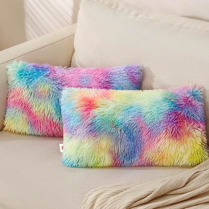 Fur cushion cover Rectangle Multicolor fur pillow cover pack of 2 Fur cushion cover Rectangle Multicolor fur pillow cover pack of 2