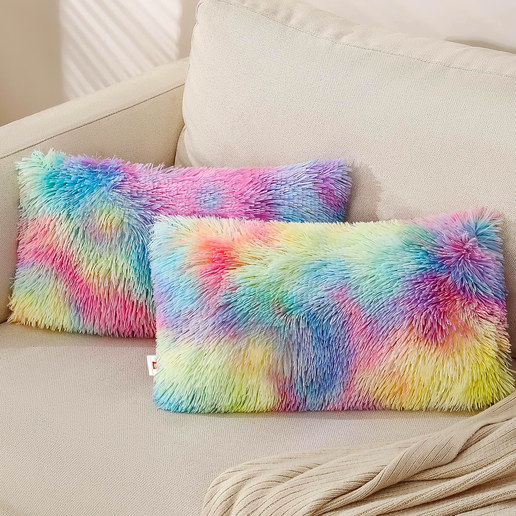 Fur cushion cover Rectangle Multicolor fur pillow cover pack of 2