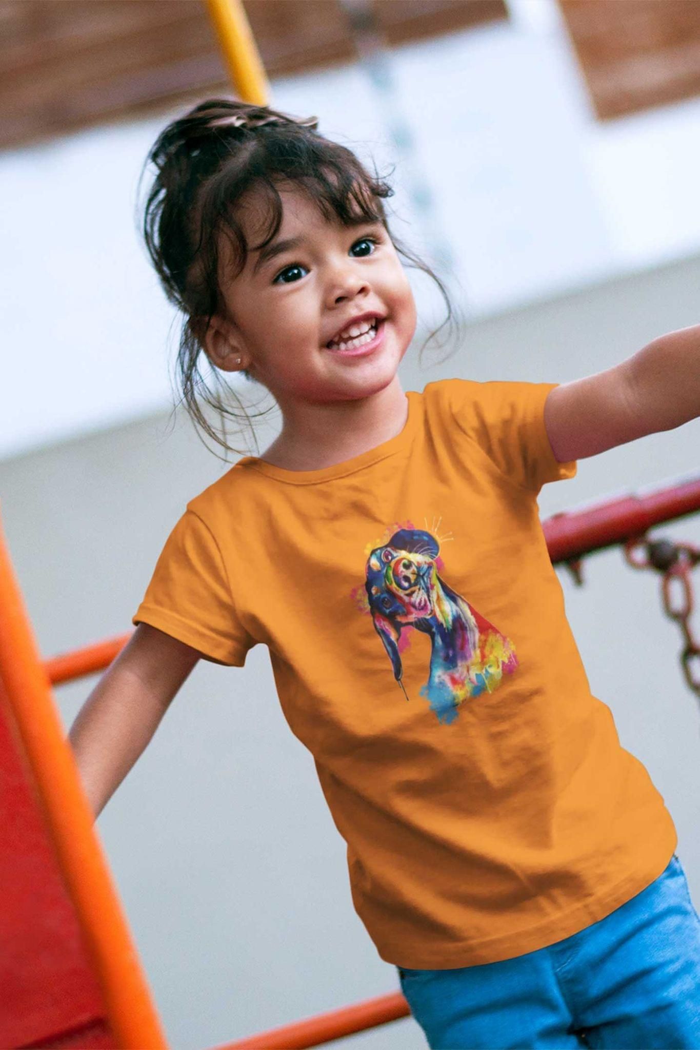 Round Neck T-Shirt (Toddlers) - Tilted Head Rainbow Dog (17 Colours)