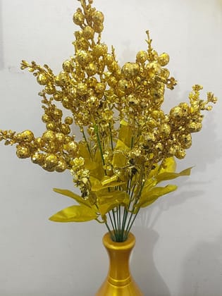 Golden Cherry Artificial Bunch Home Living Room Office Decor Decoration Gold Cherry Artificial Flower  (8 inch, Pack of 1, Flower Bunch)