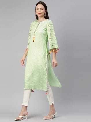 Women Bandhani Crepe Straight Kurta  (Light Green)