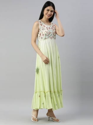 Women Floral Print Pure Cotton A-line Kurta  (Light Green)