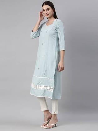 Women Solid Viscose Rayon Straight Kurta  (Light Blue)