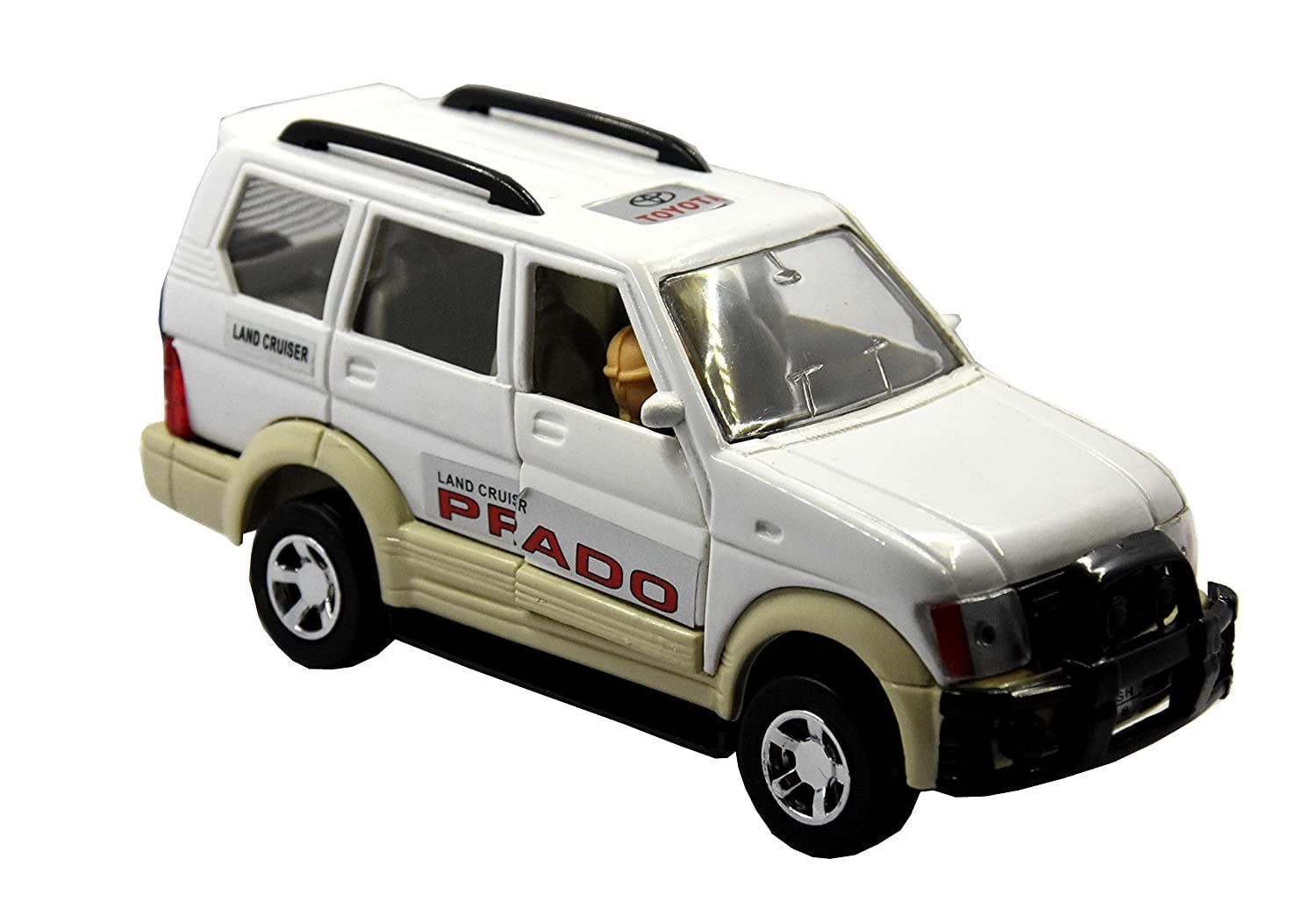 Cube Play Pull Back Action Prado SUV Toy CAR for Kids. | with Opening Doors. (White)