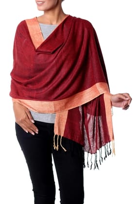 Hand woven Crafted Wrap Indian Silk Red Shawl Hand woven Crafted Wrap Indian Silk Red Shawl