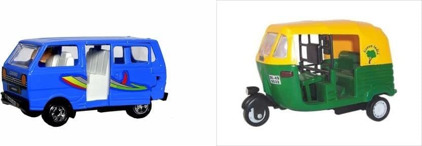 Cube Play Combo Pull Back Auto Rickshaw & Maruti Omni Van Toy Car for Kids