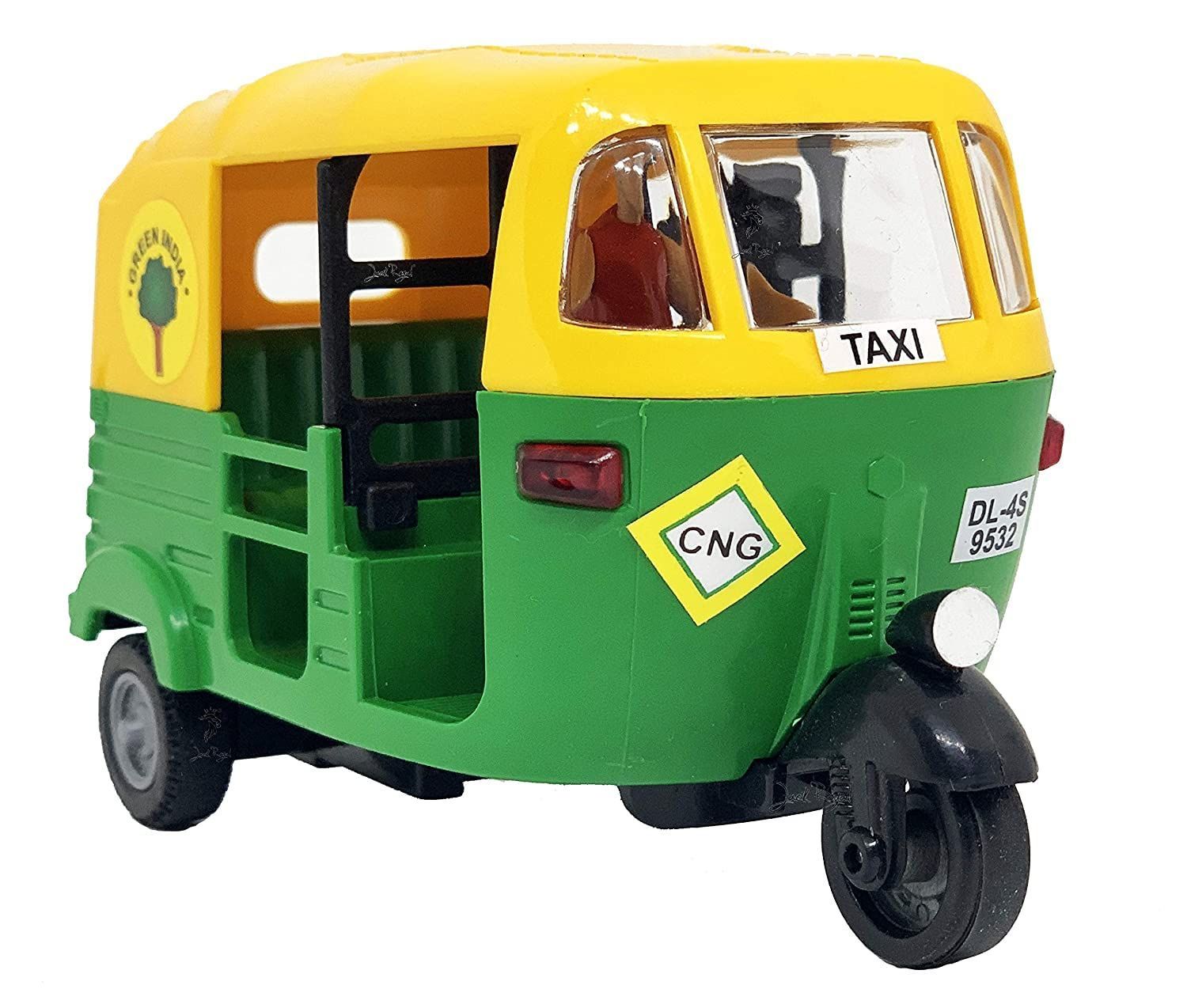 Mehtab Toys Plastic Pull Back Auto Rickshaw Vehicle Toy for Kids 3 Wheeler Auto Rikshaw for Kids Yellow & Green Auto for Kids Push Back and Go Toy Best Return Gift Set for Kids (1 Piece)