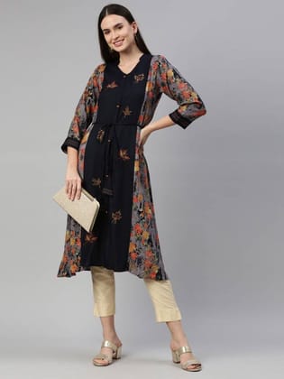 Women Floral Print Viscose Rayon A-line Kurta  (Grey)