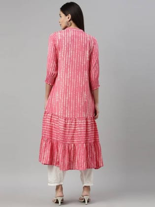 Women Embellished Satin A-line Kurta  (Pink)