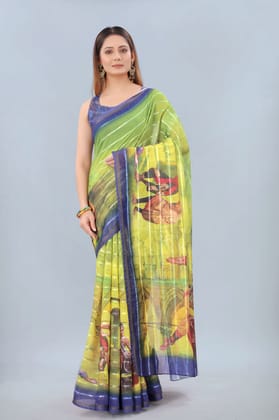 Silk Zone Women's Cotton Digital Print Zari Sequin Woven Black Saree