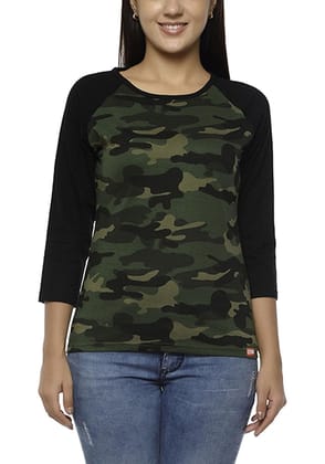 Full 3/4 Sleeve Round Neck Slim Fit Stretch Cotton Lounge Tshirt for Womens