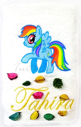 TurtleLittle, Cotton, Rainbow Dash Pony Personalised Kids Bath Towel, 500 GSM(Set of 1, White) TurtleLittle, Cotton, Rainbow Dash Pony Personalised Kids Bath Towel, 500 GSM(Set of 1, White)