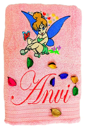 TurtleLittle, Cotton, Tinkerbell Personalised Princess Kids Bath Towel, 500 GSM (Set of 1, Pink) TurtleLittle, Cotton, Tinkerbell Personalised Princess Kids Bath Towel, 500 GSM (Set of 1, Pink)