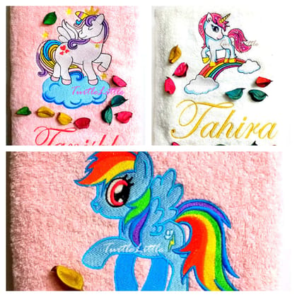 TurtleLittle, Cotton, 3 Unicorn Personalised Kids Girls Bath Towels, Value Saver Combo, 500 GSM (Set of 3, Pink, White, Pink) TurtleLittle, Cotton, 3 Unicorn Personalised Kids Girls Bath Towels, Value Saver Combo, 500 GSM (Set of 3, Pink, White, Pink)