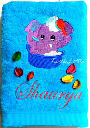 TurtleLittle, Cotton, Bathing Baby Elephant Personalised Kids Bath Towel, 500 GSM (Set of 1, Blue) TurtleLittle, Cotton, Bathing Baby Elephant Personalised Kids Bath Towel, 500 GSM (Set of 1, Blue)