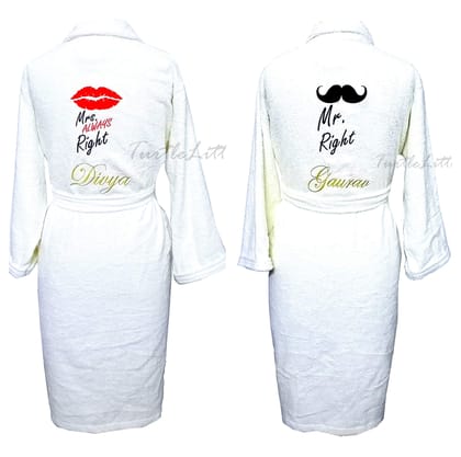 TurtleLittle, 100% Cotton, Personalised Couple Bathrobes for Adults, Men, Women, with Name and Initials, 350 GSM (Set of 2, Ivory White) TurtleLittle, 100% Cotton, Personalised Couple Bathrobes for Adults, Men, Women, with Name and Initials, 350 GSM (Set of 2, Ivory White)