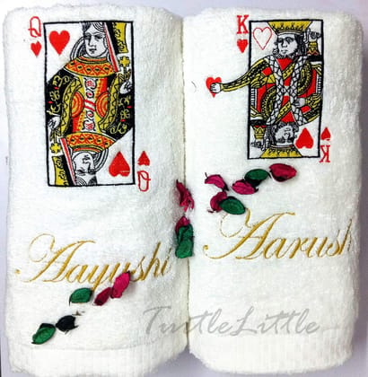 TurtleLittle, Cotton, King and Queen of Hearts Personalised Valentines Couple Bath Towels, 600 GSM (Set of 2, White) TurtleLittle, Cotton, King and Queen of Hearts Personalised Valentines Couple Bath Towels, 600 GSM (Set of 2, White)