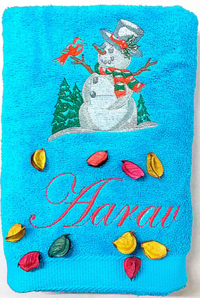 TurtleLittle, Cotton, Snow Man with Christmas Tree Personalised Kids Bath Towel, 500 GSM, (Set of 1, Blue) TurtleLittle, Cotton, Snow Man with Christmas Tree Personalised Kids Bath Towel, 500 GSM, (Set of 1, Blue)