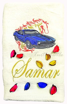 TurtleLittle, 100% Cotton, Personalised Blue Mustang Car Adult Bath Towel, 600 GSM (Set of 1, White) TurtleLittle, 100% Cotton, Personalised Blue Mustang Car Adult Bath Towel, 600 GSM (Set of 1, White)