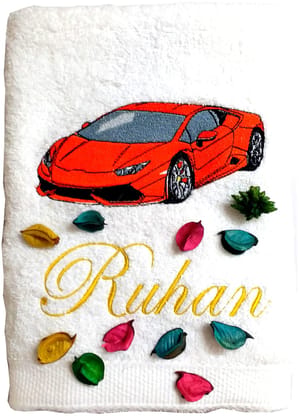 TurtleLittle, Cotton, Red Sports Car Personalised Kids Bath Towel, 500 GSM (Set of 1, White) TurtleLittle, Cotton, Red Sports Car Personalised Kids Bath Towel, 500 GSM (Set of 1, White)