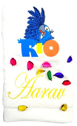 TurtleLittle, Cotton, Rio Bird Personalised Kids Bath Towel, 500 GSM (Set of 1, White) TurtleLittle, Cotton, Rio Bird Personalised Kids Bath Towel, 500 GSM (Set of 1, White)