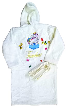 TurtleLittle, 100% Cotton, Personalised Unicorn Pony Bathrobe For Teenager Girls, with Name and Initials, 350 GSM (Set of 1, Ivory White) TurtleLittle, 100% Cotton, Personalised Unicorn Pony Bathrobe For Teenager Girls, with Name and Initials, 350 GSM (Set of 1, Ivory White)