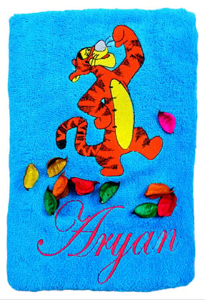 TurtleLittle, Cotton, Tigger Tiger Superhero Personalised Kids Bath Towel, 500 GSM (Set of 1, Blue) TurtleLittle, Cotton, Tigger Tiger Superhero Personalised Kids Bath Towel, 500 GSM (Set of 1, Blue)