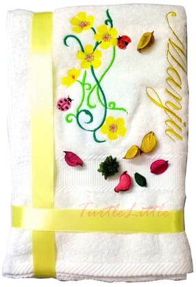 TurtleLittle 100% Cotton, Floral with Lady Bug Personalised Adult Bath Towel for Women, 600 GSM (Set of 1, White) TurtleLittle 100% Cotton, Floral with Lady Bug Personalised Adult Bath Towel for Women, 600 GSM (Set of 1, White)
