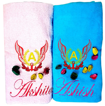 TurtleLittle, 100% Cotton, Personalised Wings Emblem Valentines Couple Bath Towels, 600 GSM (Set of 2, Pink, Blue) TurtleLittle, 100% Cotton, Personalised Wings Emblem Valentines Couple Bath Towels, 600 GSM (Set of 2, Pink, Blue)