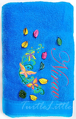 TurtleLittle, 100% Cotton, Floral Butterfly Personalised Adult Bath Towel, 600 GSM (Set of 1, Blue) TurtleLittle, 100% Cotton, Floral Butterfly Personalised Adult Bath Towel, 600 GSM (Set of 1, Blue)