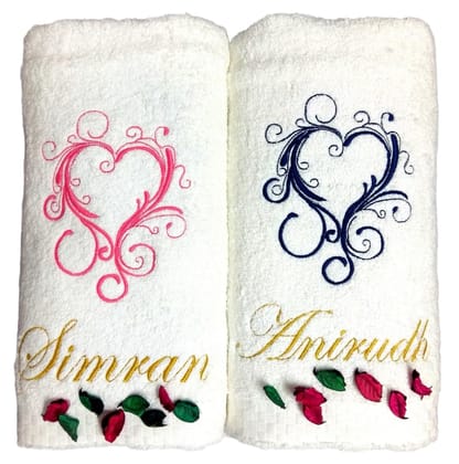 TurtleLittle, 100% Cotton, Valentines Hearts Personalised Valentines Couple Bath Towel, 600 GSM (Set of 2, White) TurtleLittle, 100% Cotton, Valentines Hearts Personalised Valentines Couple Bath Towel, 600 GSM (Set of 2, White)