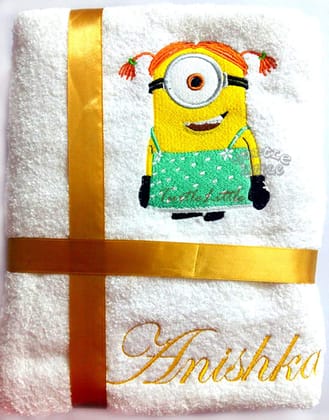 TurtleLittle, Cotton, Girl Minion Personalised Kids Bath Towel, 500 GSM (Set of 1, White) TurtleLittle, Cotton, Girl Minion Personalised Kids Bath Towel, 500 GSM (Set of 1, White)
