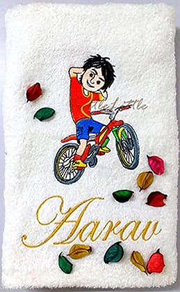 TurtleLittle, Cotton, Shiva on Cycle/Bike, Personalised Kids Bath Towel, 500 GSM (Set of 1, White) TurtleLittle, Cotton, Shiva on Cycle/Bike, Personalised Kids Bath Towel, 500 GSM (Set of 1, White)