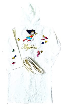 TurtleLittle, Cotton, Personalised Baby Wonder Woman Bathrobe with Hood for Kids, 7 to 10 Years, with Name and Initials, 350 GSM (Set of 1, Ivory White) TurtleLittle, Cotton, Personalised Baby Wonder Woman Bathrobe with Hood for Kids, 7 to 10 Years, with Name and Initials, 350 GSM (Set of 1, Ivory White)