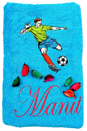 TurtleLittle, Cotton, Footballer/Soccer Player Sports Personalised Kids Bath Towel, 500 GSM (Set of 1, Blue) TurtleLittle, Cotton, Footballer/Soccer Player Sports Personalised Kids Bath Towel, 500 GSM (Set of 1, Blue)