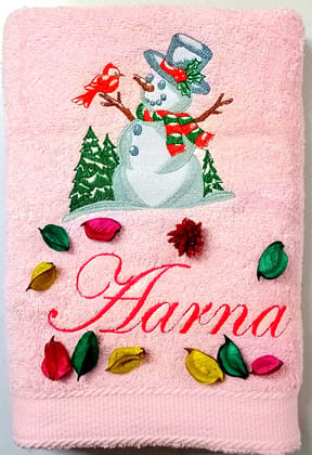 TurtleLittle, Cotton, Snow Man with Christmas Tree Personalised Kids Bath Towel, 500 GSM(Set of 1, Pink) TurtleLittle, Cotton, Snow Man with Christmas Tree Personalised Kids Bath Towel, 500 GSM(Set of 1, Pink)