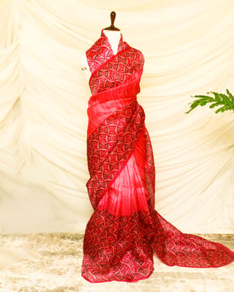 Pure Handloom Red Organza Silk Saree Pure Handloom Red Organza Silk Saree