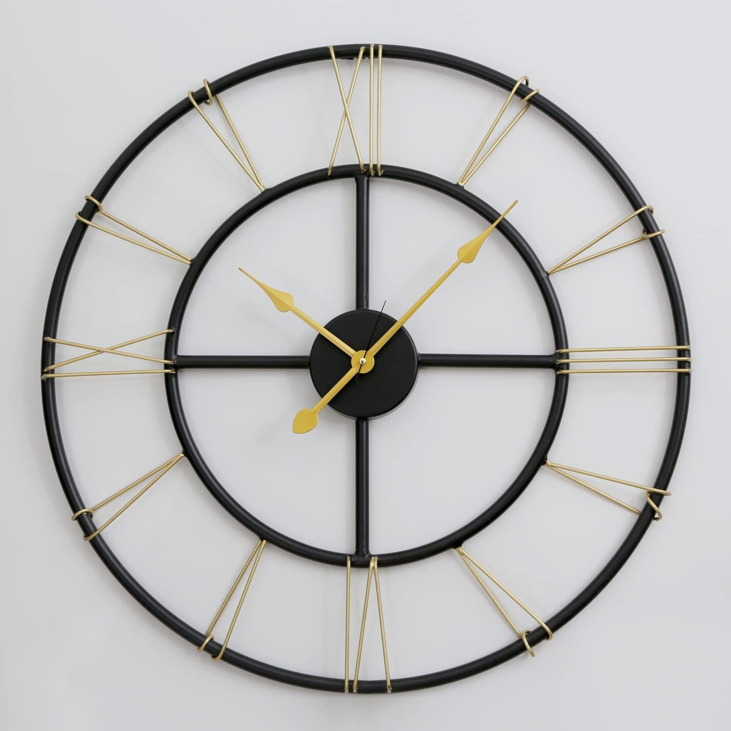 LIGHT ANGLE Metal Designer New Roman Number Heavy Metal Morden Wall Clock for Living Room,Office (R-N-Clock)