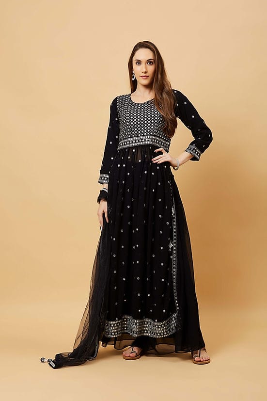 Lashkara | black georgette with resham thread & embroidery