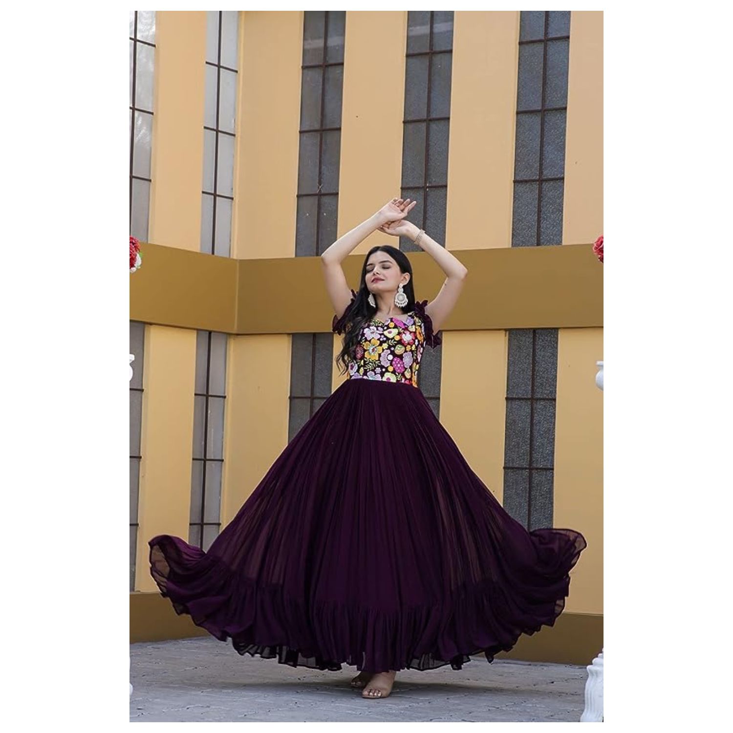 Women Printed Georgette Anarkali Kurta (maroon)