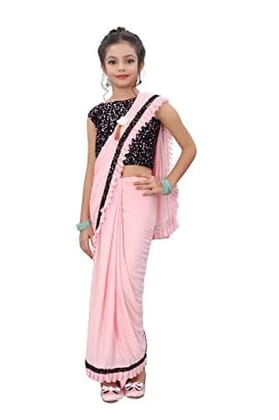 Dream Crushers Kids Ready to wear saree Girls Stylish Fashionable | Stitched saree with Sequinece Blouse Piece (XS) Dream Crushers Kids Ready to wear saree Girls Stylish Fashionable | Stitched saree with Sequinece Blouse Piece (XS)