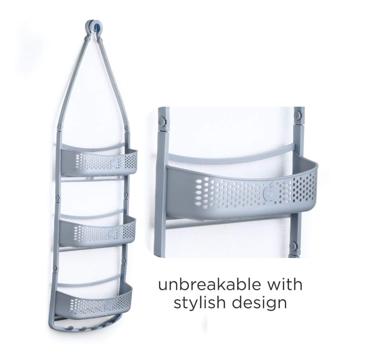 Shower Caddy Hanger with Flexible Rubber Arm for Easy Hanging and Adjustable Plastic Storage Organizer for Soap, Shampoo and Other Bathroom