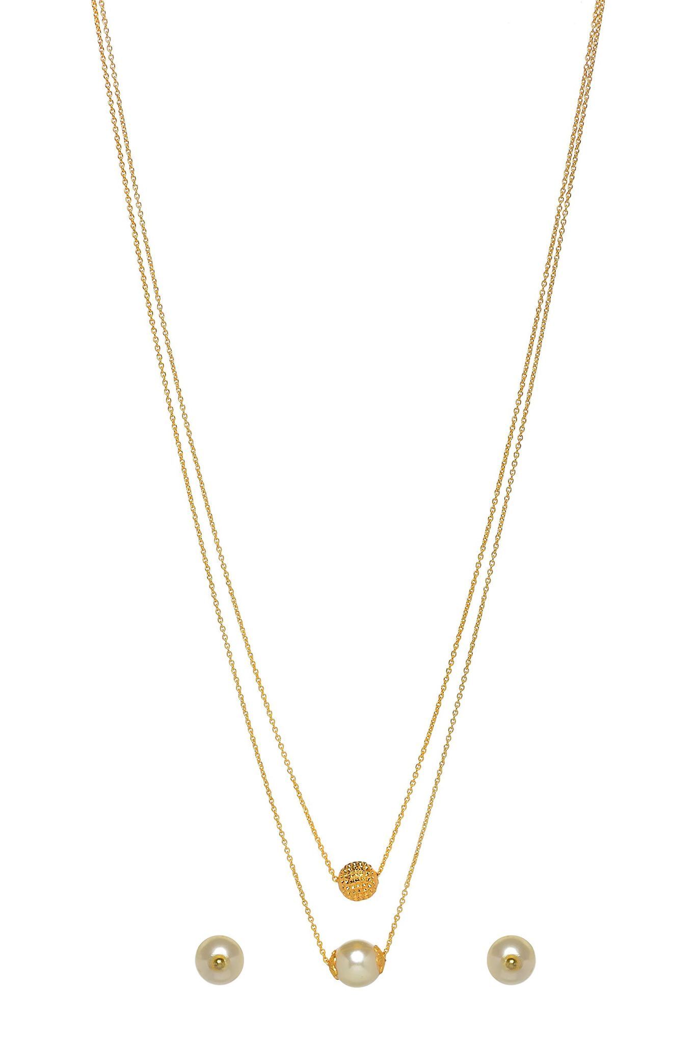 Aarohi13 double pearl necklace with earring set for women
