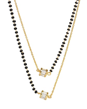 Aarohi13 double chain crystal gold plated mangalsutra for woman
